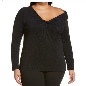 Woman’s Plus Size Halogen Twist Neck Sparkle Knit Top